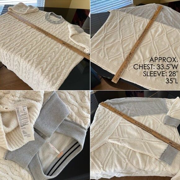 Free People Cream & Gray Mixed Media Olympia Cableknit Sweater Tunic Oversized - Picture 12 of 12